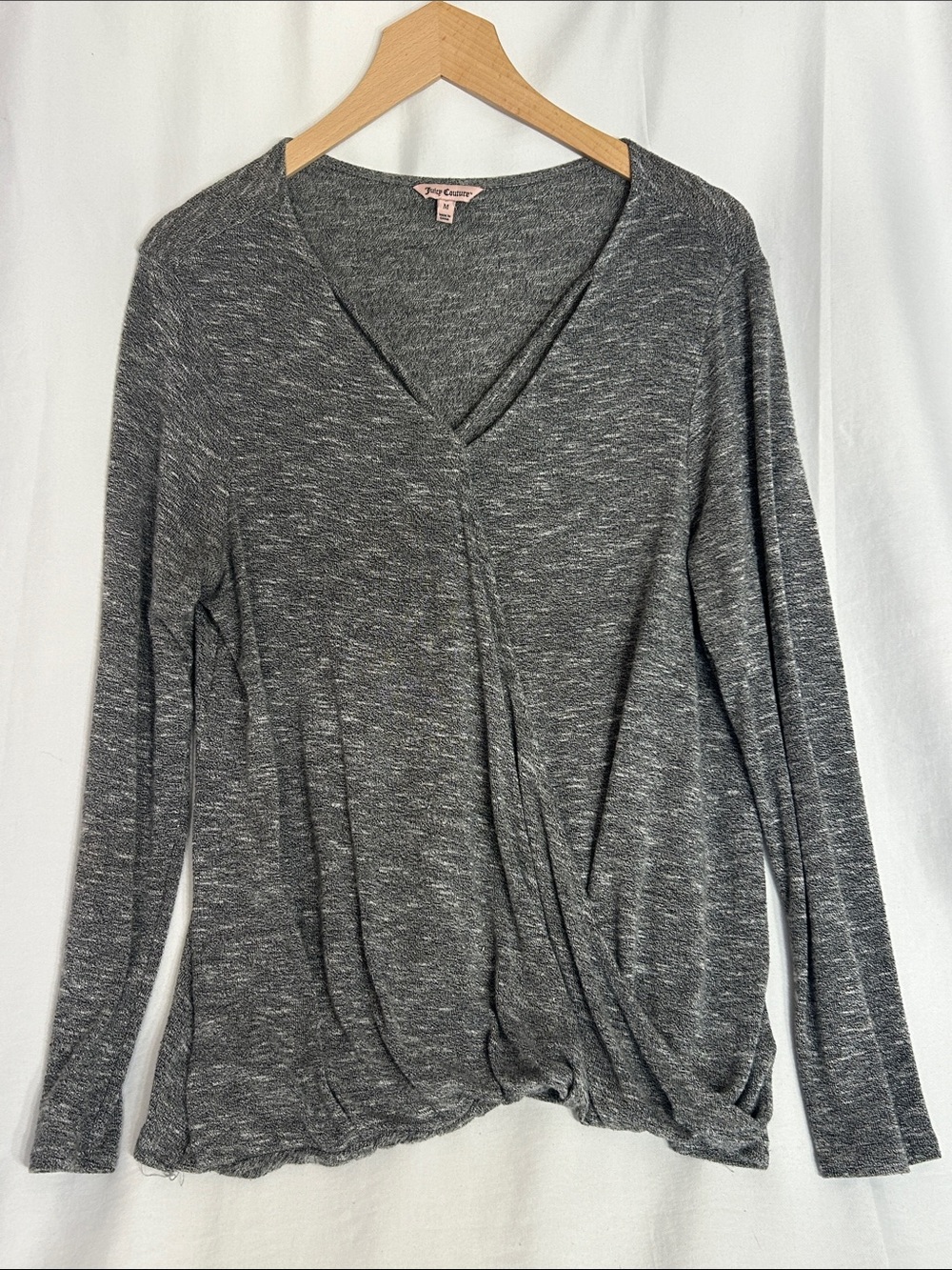 Juicy Couture Heather Gray V-Neck Twist-Hem Long Sleeve Top